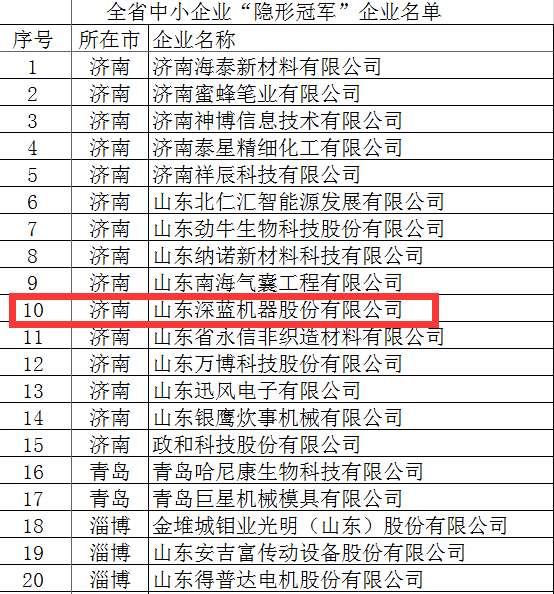 全省中小企業(yè)隱形冠軍企業(yè)名單